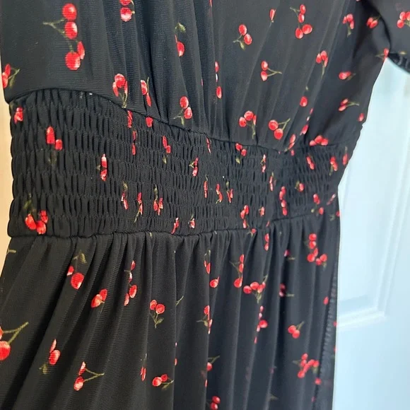 Cherry Print Black swing Dress date night valentines - Picture 5 of 7